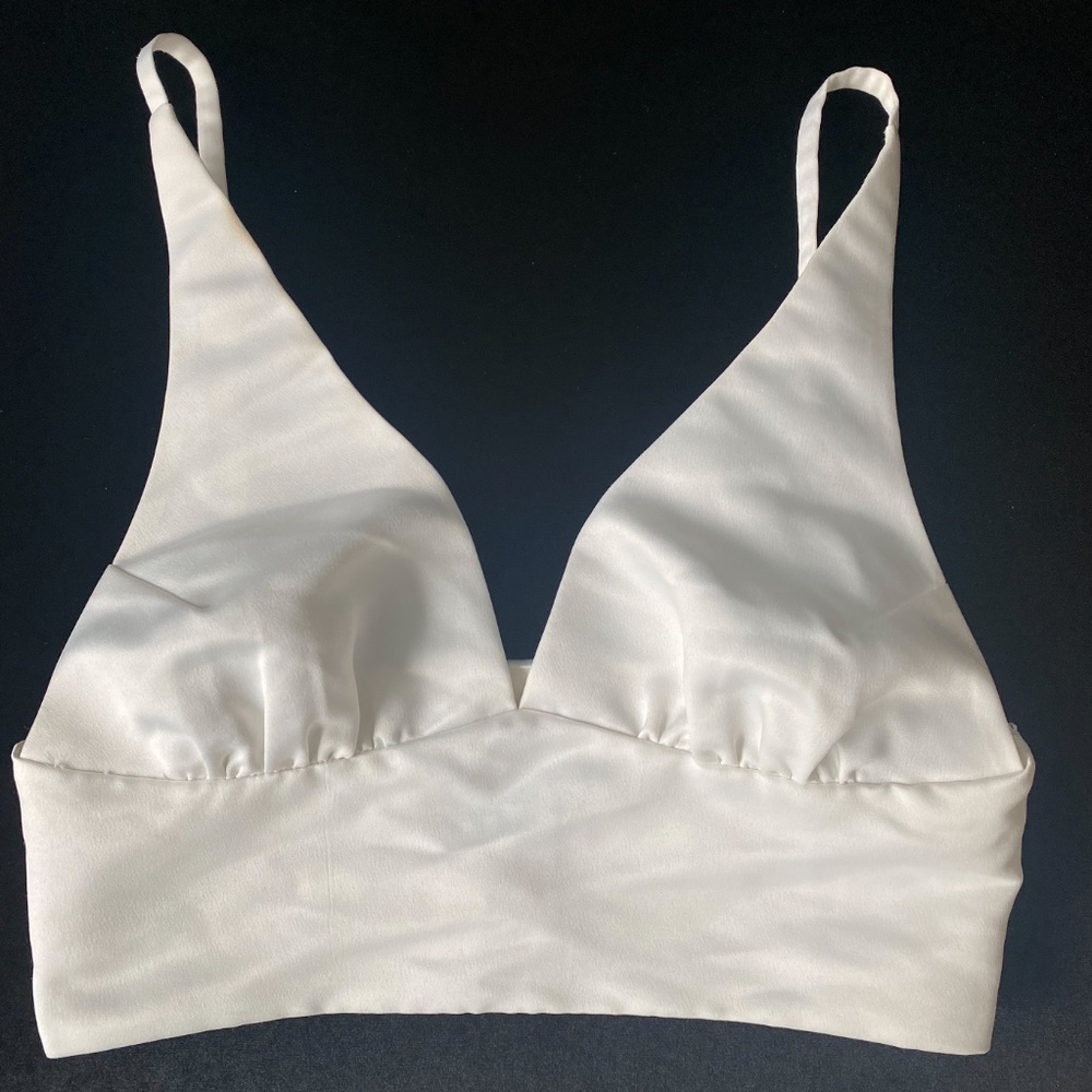Cynthia Rowley Duchess Satin Bra Crop Top, White, Size 2